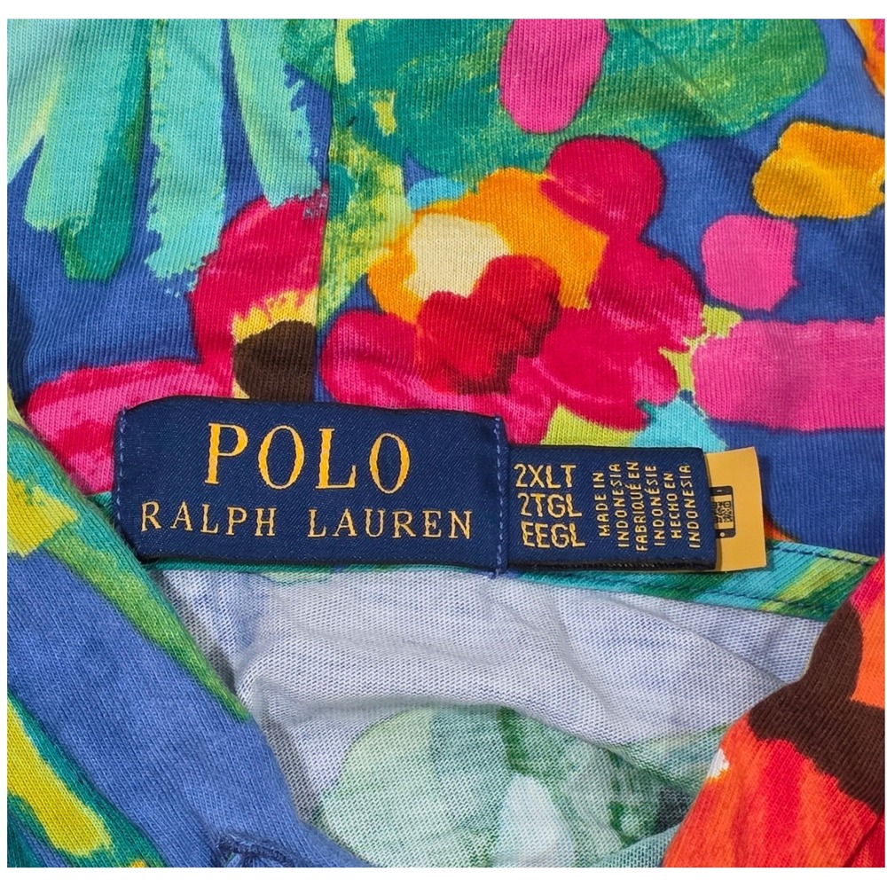 Polo Ralph Lauren Floral Hooded T-Shirt Mens 2XLT Blue Excellent Tropical Print - Picture 9 of 9